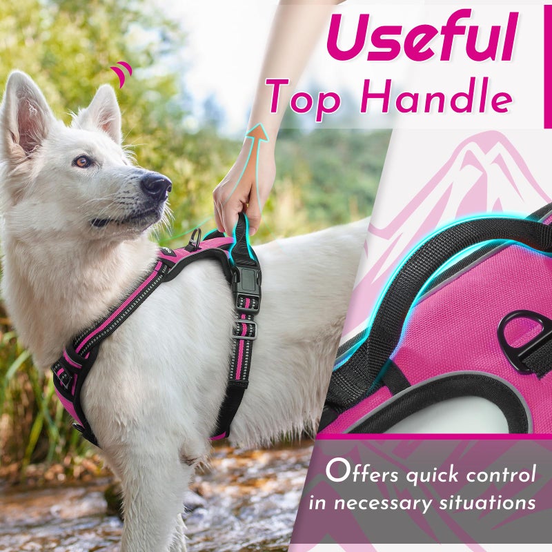 Eagloo Dog Harness for Large Dogs, No Pull Service Vest with Reflective Strips and Control Handle, Adjustable and Comfortable for Easy Walking, No Choke Pet Harness with 2 Metal Rings, Rose Red, L - Image 4